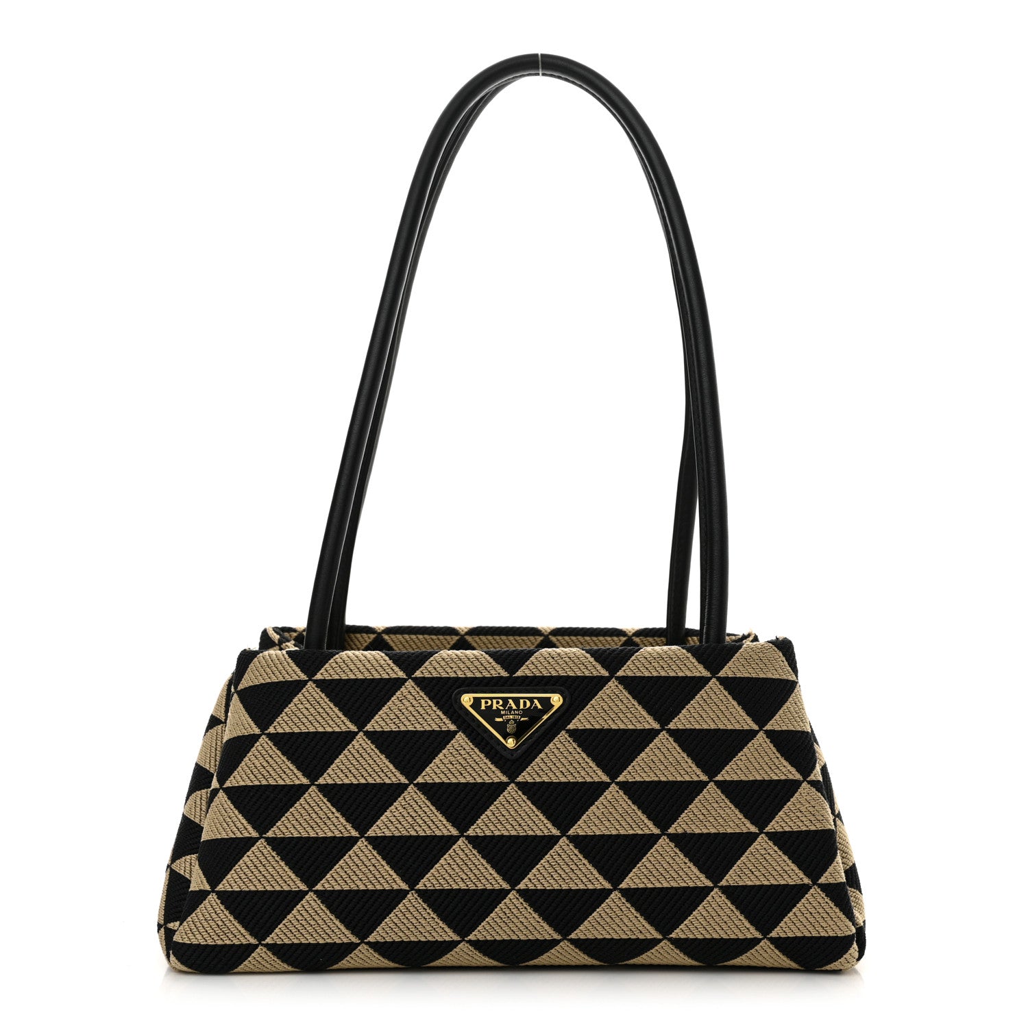 Prada Jacquard Triangolo Symbole Embroidered Small Shoulder Bag Black Corda 1 of 11