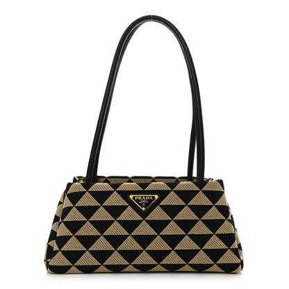 Prada Jacquard Triangolo Symbole Embroidered Small Shoulder Bag Black Corda 1 of 11