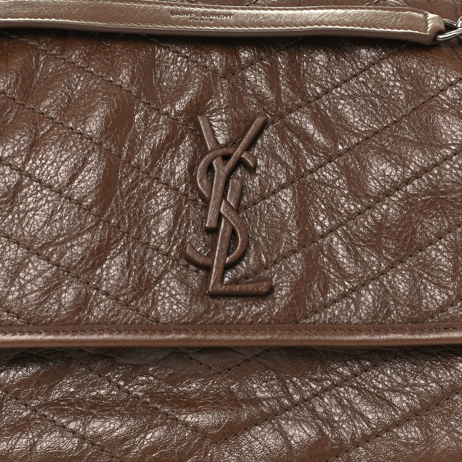 Saint Laurent Crinkled Calfskin Matelasse Monogram Medium Niki Chain Satchel Tan Brown 8 of 10