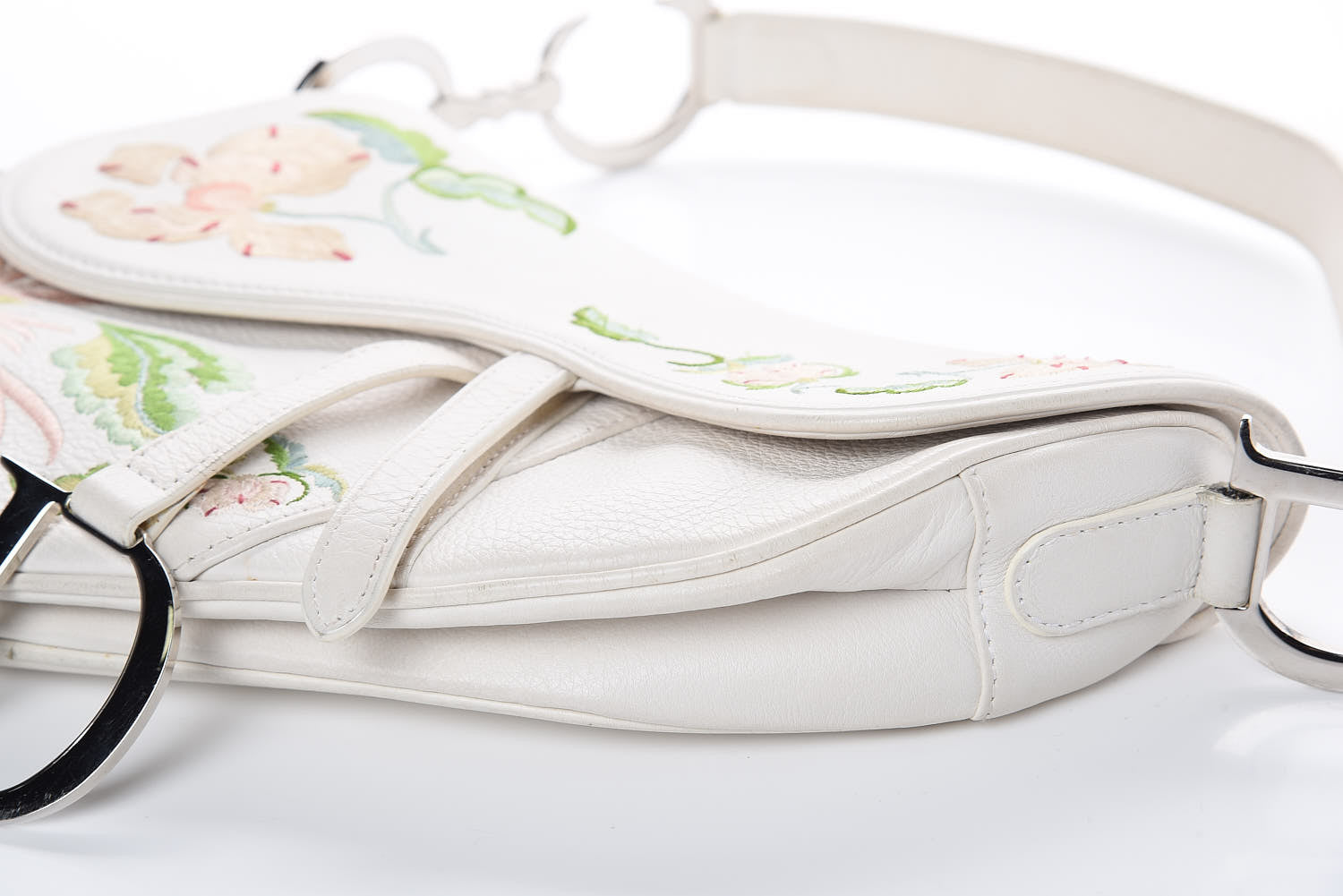 Christian Dior Calfskin Embroidered Romantic Flowers Saddle Bag White 10 of 12