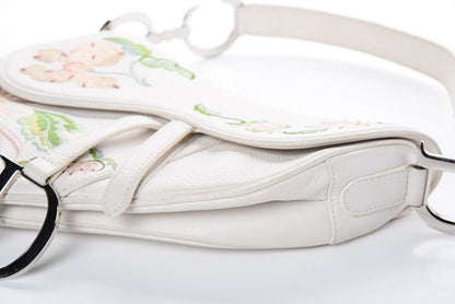 Christian Dior Calfskin Embroidered Romantic Flowers Saddle Bag White 10 of 12