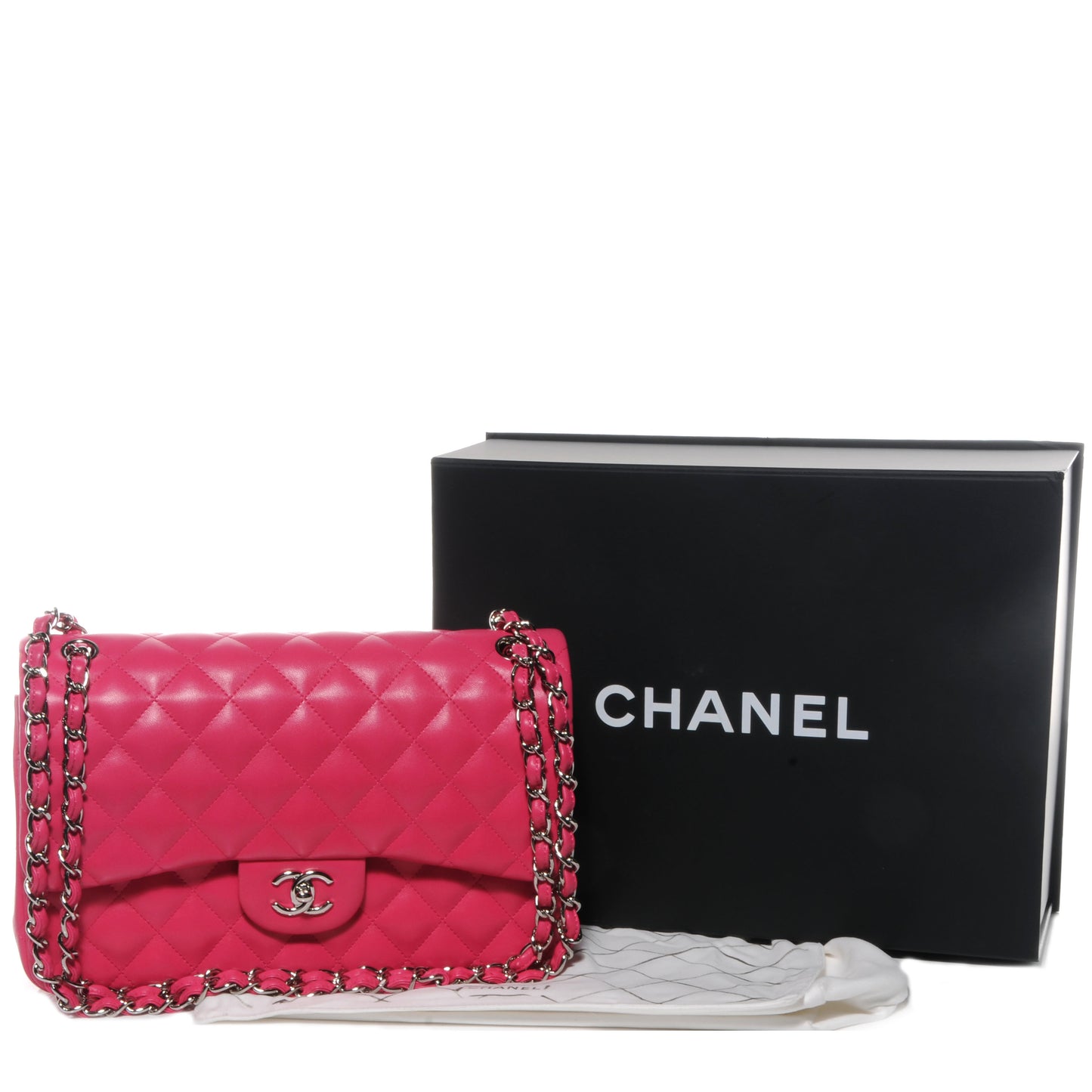 Lambskin Quilted Jumbo Double Flap Dark Pink
