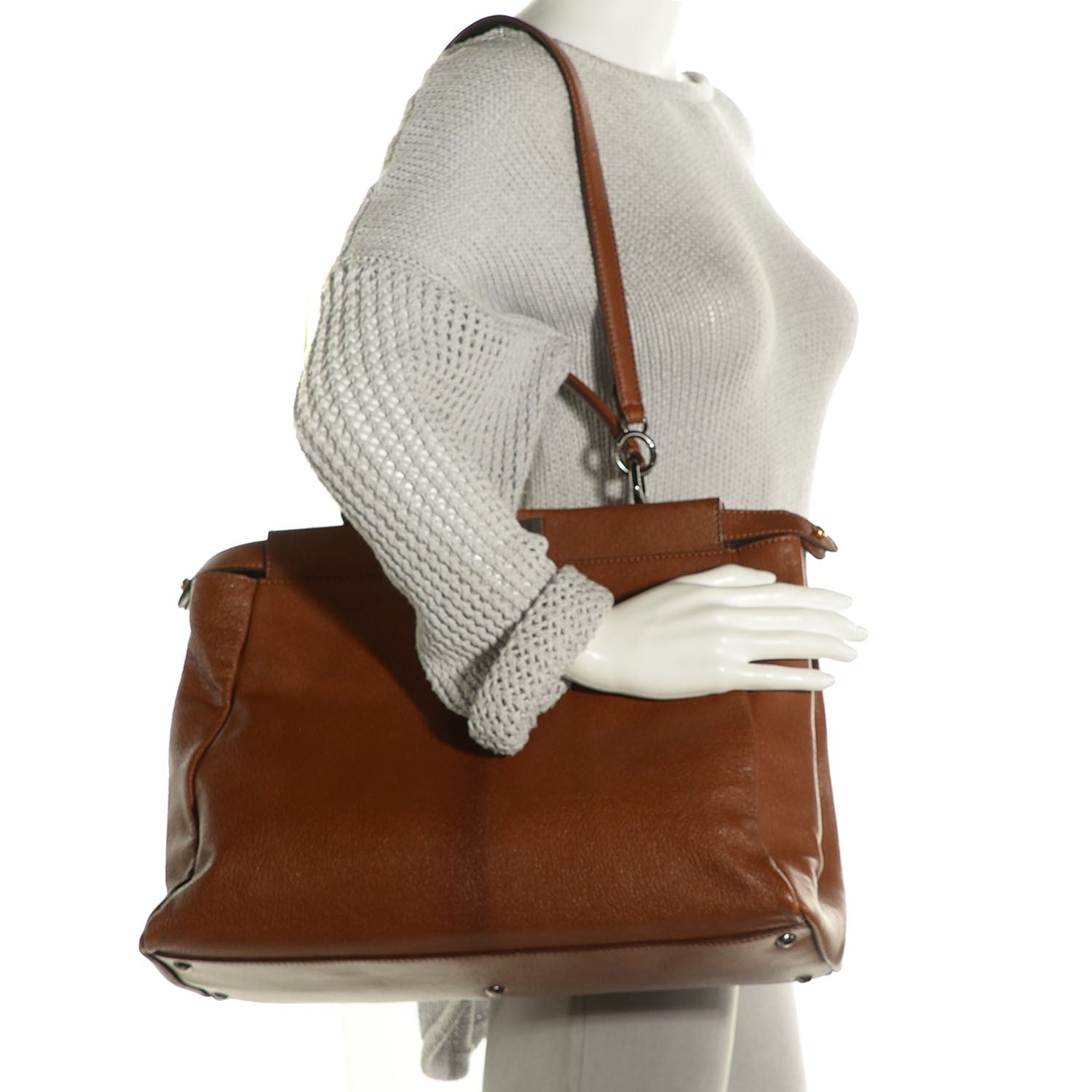 Fendi Goatskin Zucca Large Peekaboo Iconic Satchel Cuoio Tobacco Moro 2 of 8