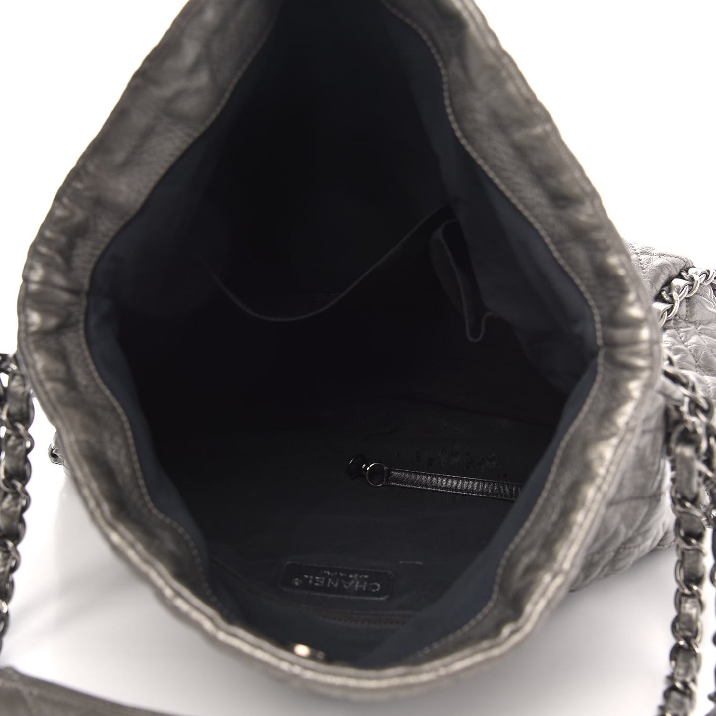 Metallic Calfskin Quilted Large Chain Me Hobo Silver