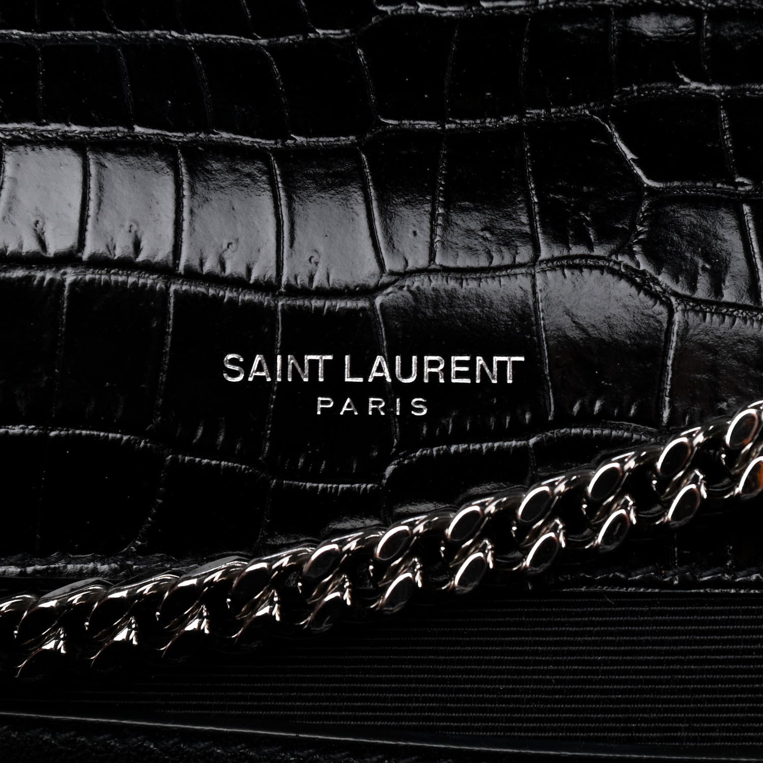 Saint Laurent Calfskin Crocodile Embossed Medium Classic Monogram Kate Tassel Satchel Black 7 of 9