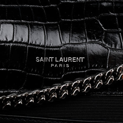 Saint Laurent Calfskin Crocodile Embossed Medium Classic Monogram Kate Tassel Satchel Black 7 of 9