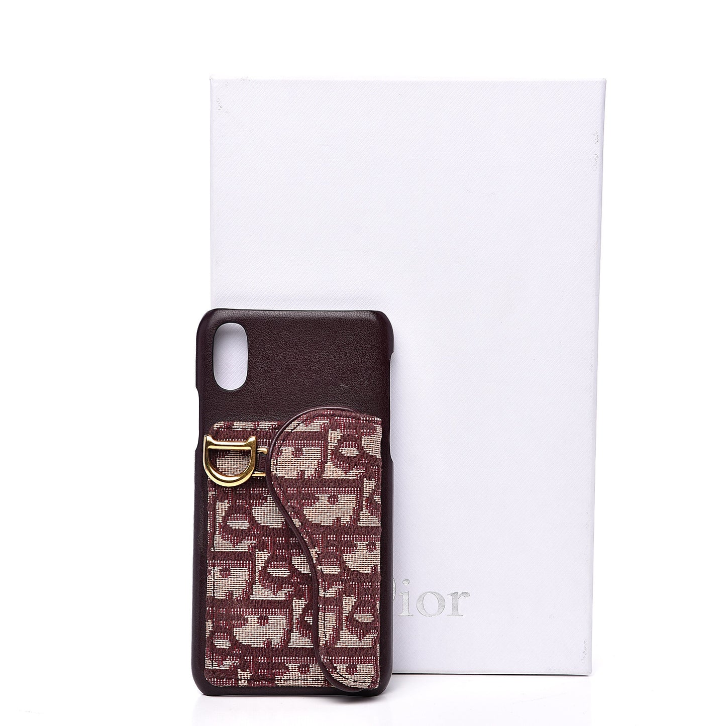 Oblique Calfskin Saddle iPhone X Case Bordeaux