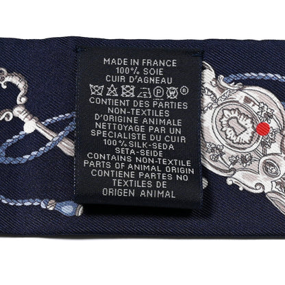 Hermes Silk Metallic Agneau Les Cles A Pois Fringed Twilly Bleu Marine Gris Argent Multicolor 3 of 4