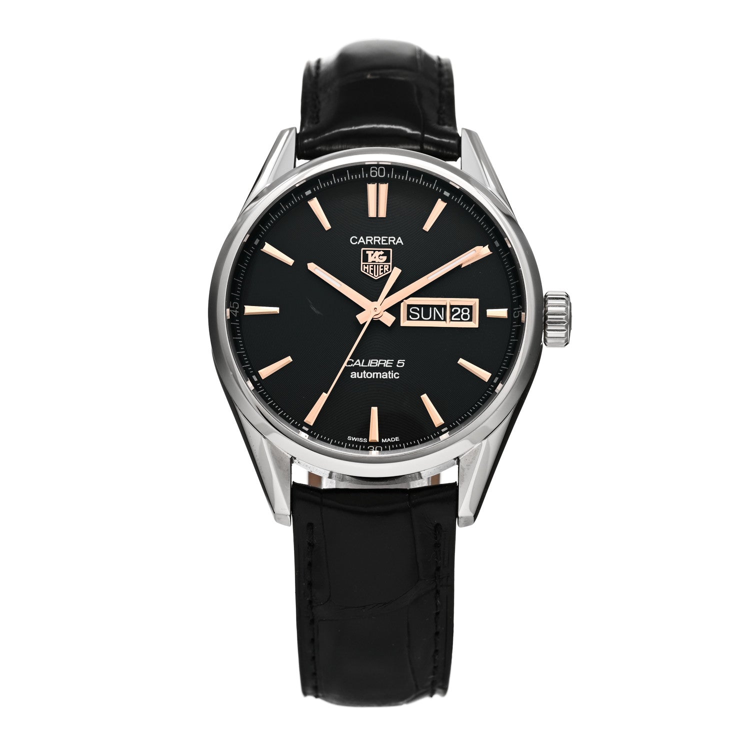 Tag Heuer Stainless Steel Alligator 41mm Carrera Calibre 5 Automatic Watch Black WAR201C 1 of 5