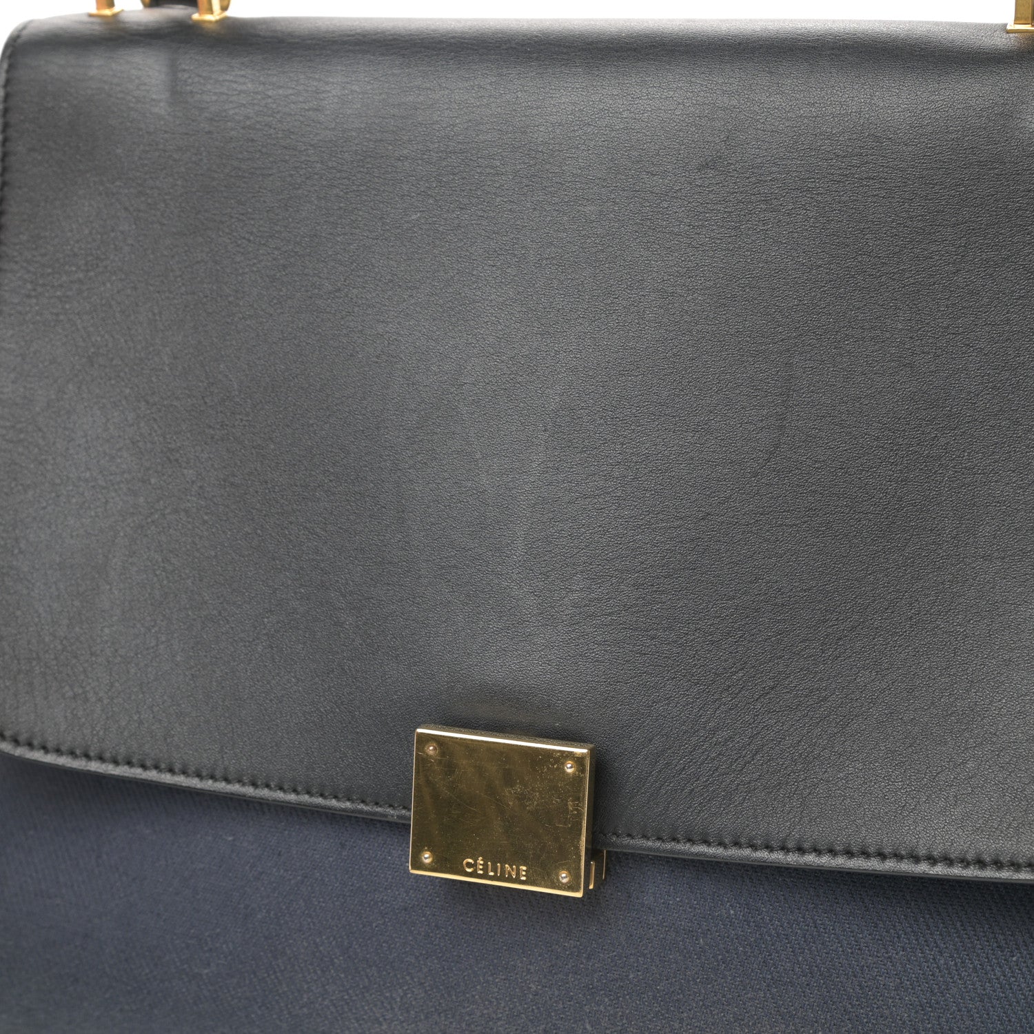 Celine Smooth Calfskin Linen Small Tri-Color Trapeze Black Navy Blue 16 of 17
