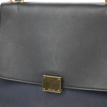 Celine Smooth Calfskin Linen Small Tri-Color Trapeze Black Navy Blue 16 of 17