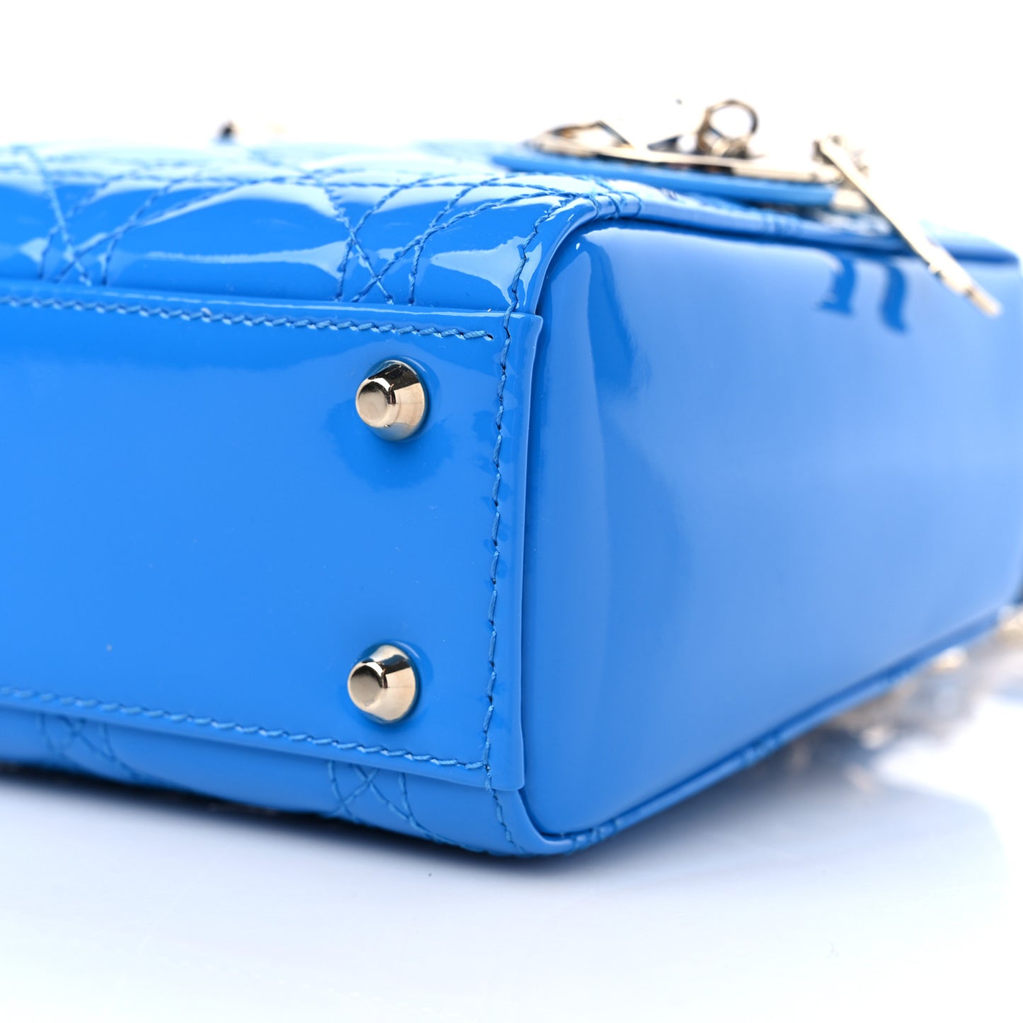 Patent Cannage Mini Lady Dior Blue