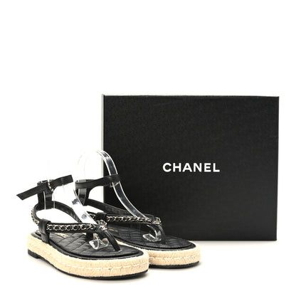 Chanel Lambskin Chain CC Thong Espadrille Sandals 38 Black 10 of 10