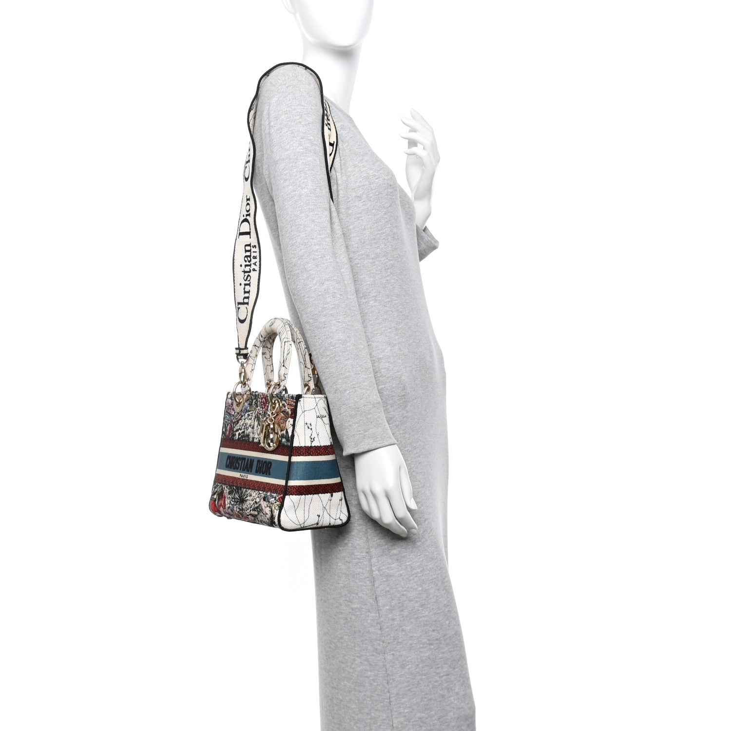 Christian Dior Canvas Constellation Embroidered Medium Lady D-Lite Latte Multicolor 2 of 14