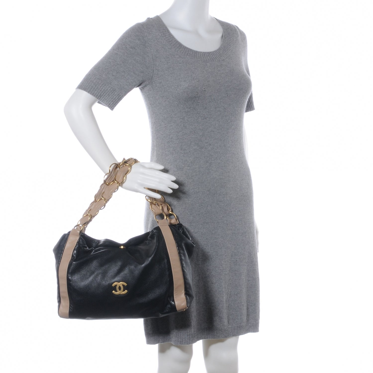 Chanel Lambskin Small Olsen Shoulder Bag Black Beige 2 of 7