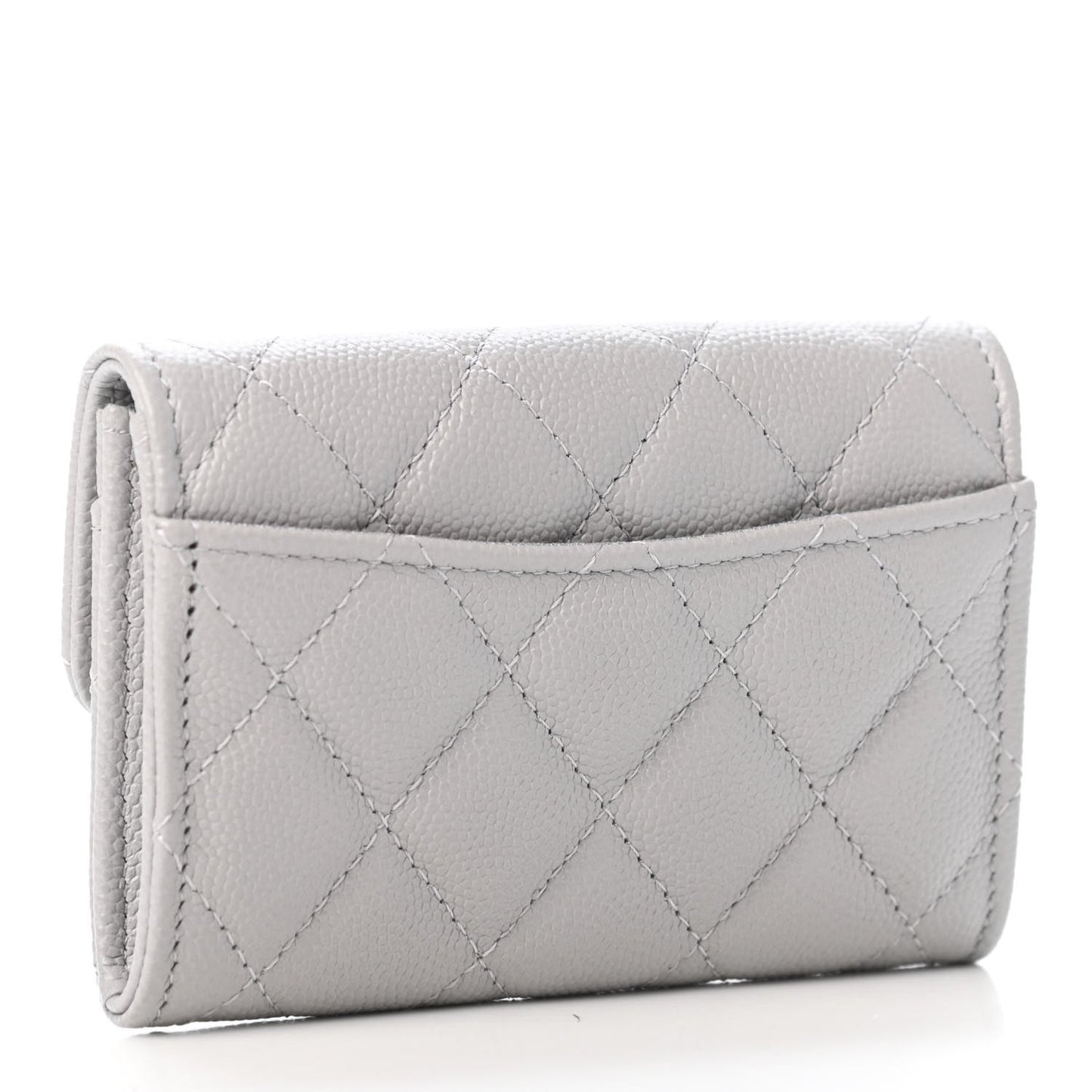 Caviar Quilted Flap Card Holder Wallet Grey