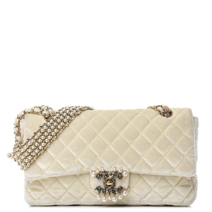 Chanel Velvet Pearl Quilted Medium Single Flap White 1 of 14