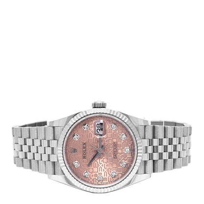 Rolex Stainless Steel 18K White Gold Diamond 36mm Oyster Perpetual Datejust Watch Pink Jubilee 126234 2 of 5