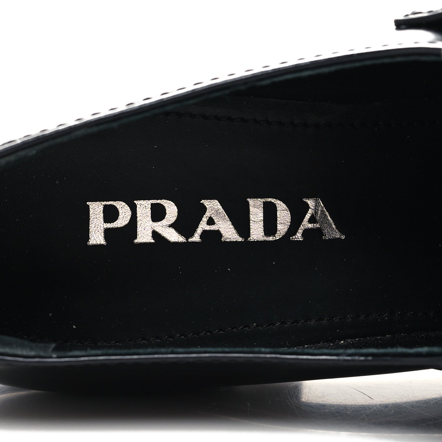Prada Spazzolato Metal Triangle Logo 85mm Loafers 38.5 Black 8 of 9