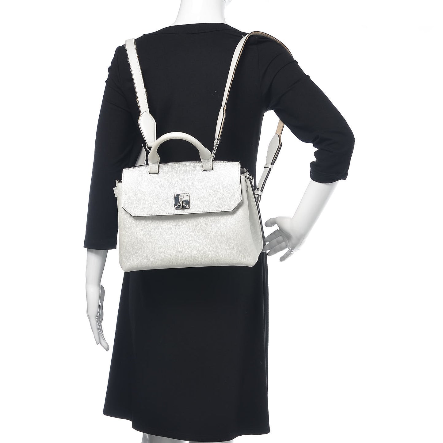 Grained Calfskin Medium Milla Convertible Backpack White Flake