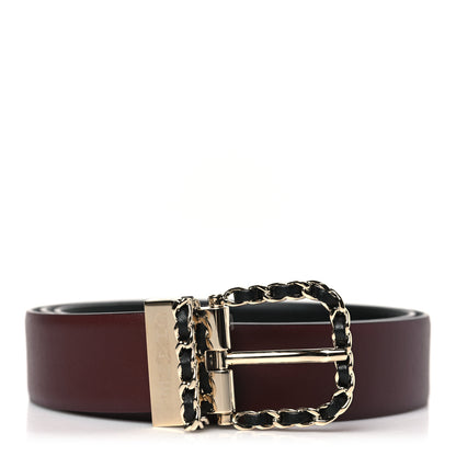 Chanel Calfskin Lambskin Metal Chain Reversible Belt 90 36 Black Burgundy 1 of 8