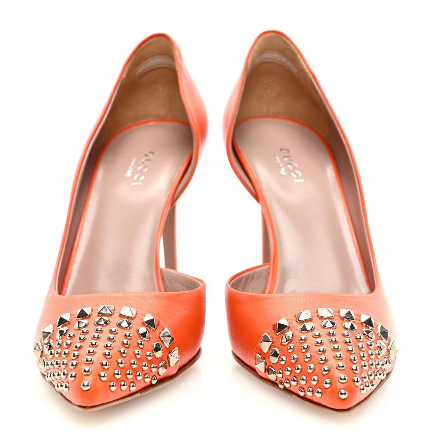 Gucci Calfskin Studded Cap Toe D'Orsay Pumps 37.5 Orange 2 of 7