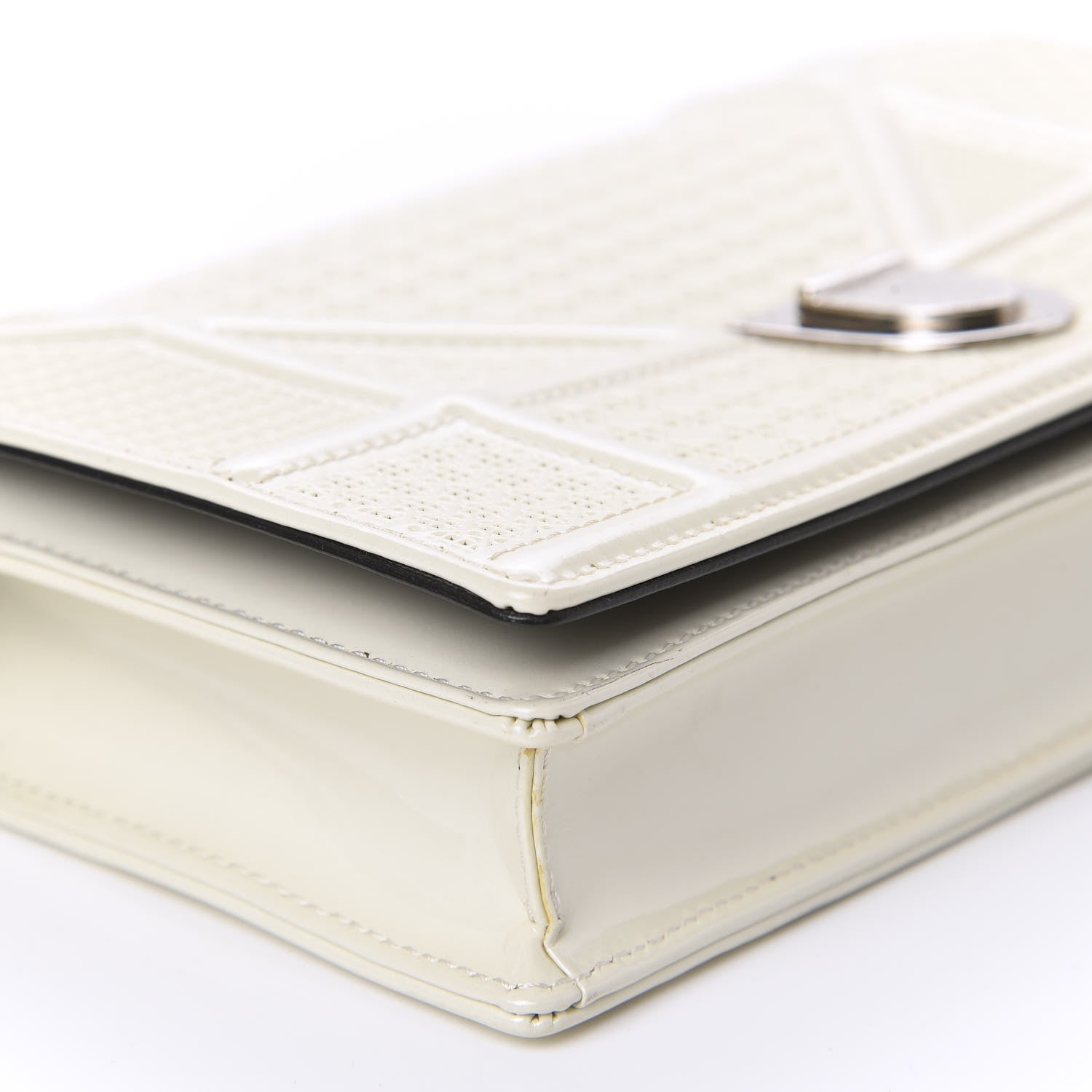 Christian Dior Patent Micro-Cannage Diorama Wallet on Chain Pouch White 6 of 9
