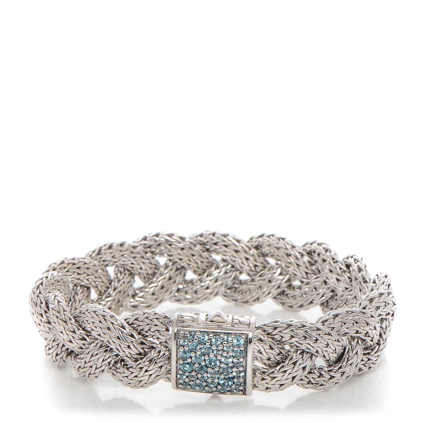 Sterling Silver Blue Topaz Braided Classic Chain Clasp Bracelet S
