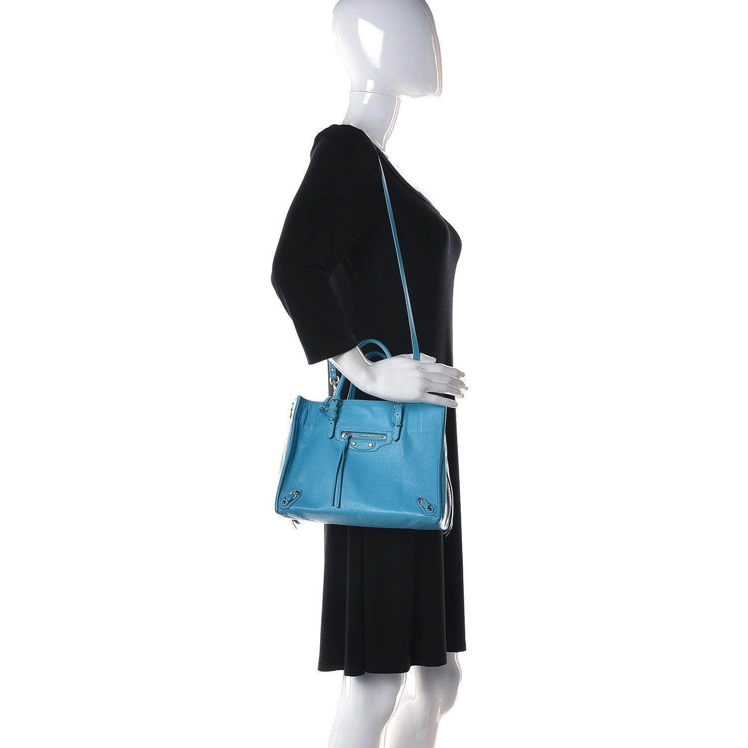Balenciaga Supple Calfskin Papier A6 Zip Around Tote Bleu Caraibes 4 of 25
