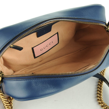 Gucci Calfskin Matelasse GucciGhost Medium GG Marmont Chain Shoulder Bag Blue Agata Hibiscus Red 5 of 7