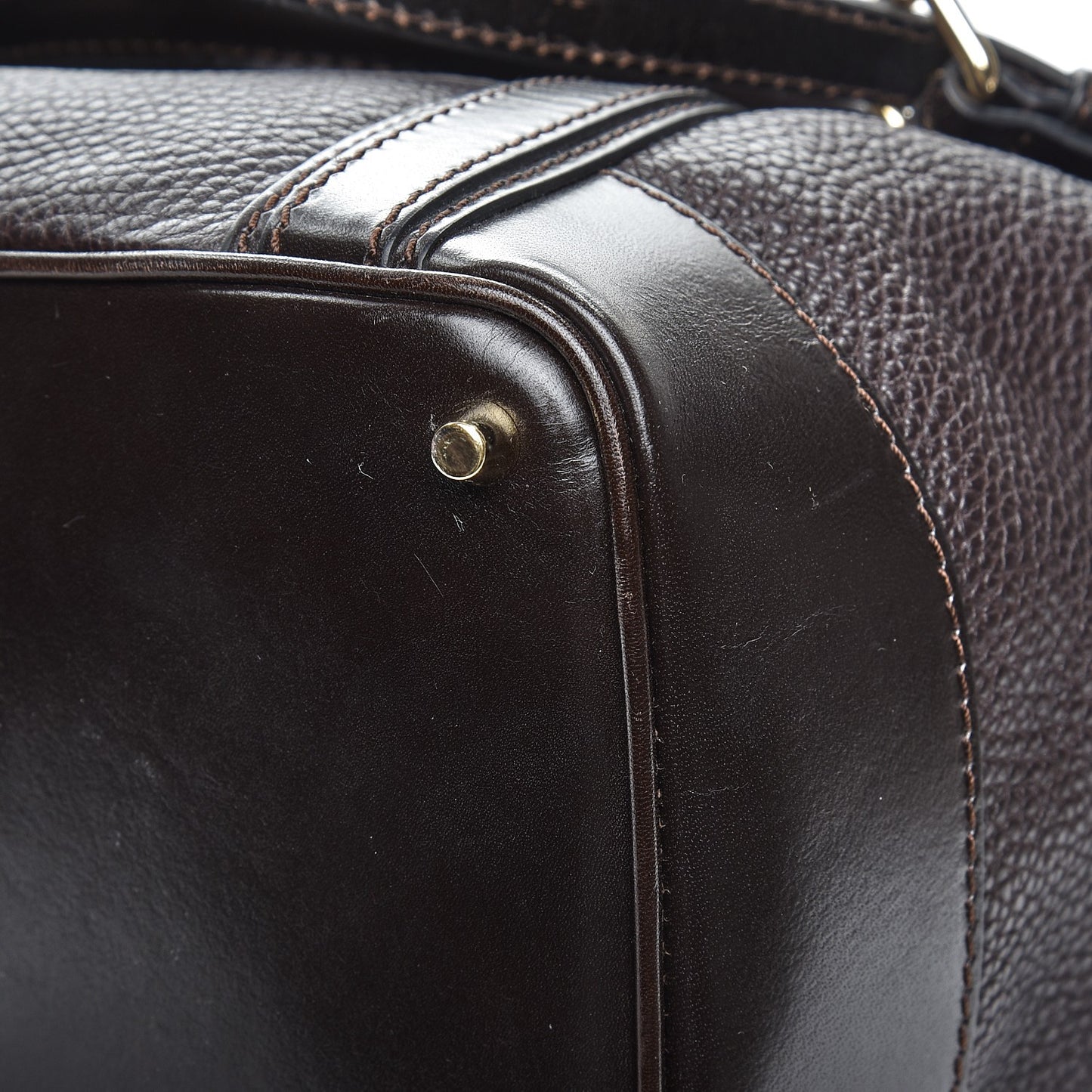 Grainy Calfskin Cinched Tote Dark Brown