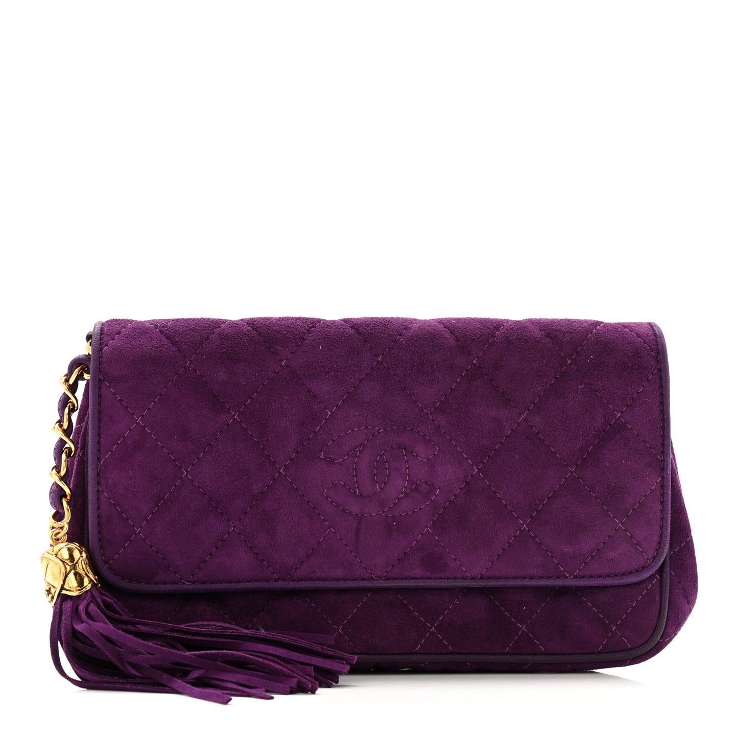 Suede Quilted CC Tassel Clutch Purple