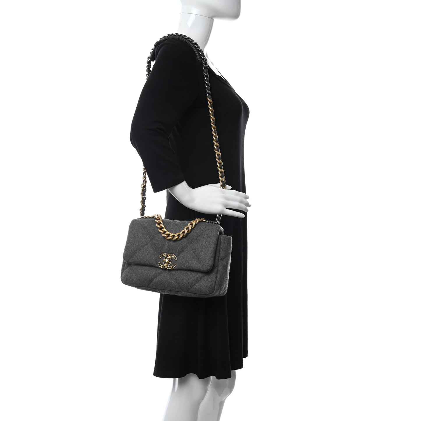 Wool Quilted Medium Chanel 19 Flap Grey