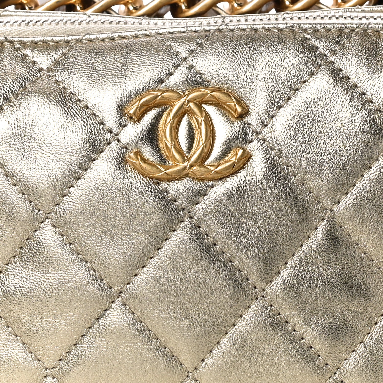 Chanel Metallic Lambskin Quilted Mini Bowling Bag Gold 8 of 10