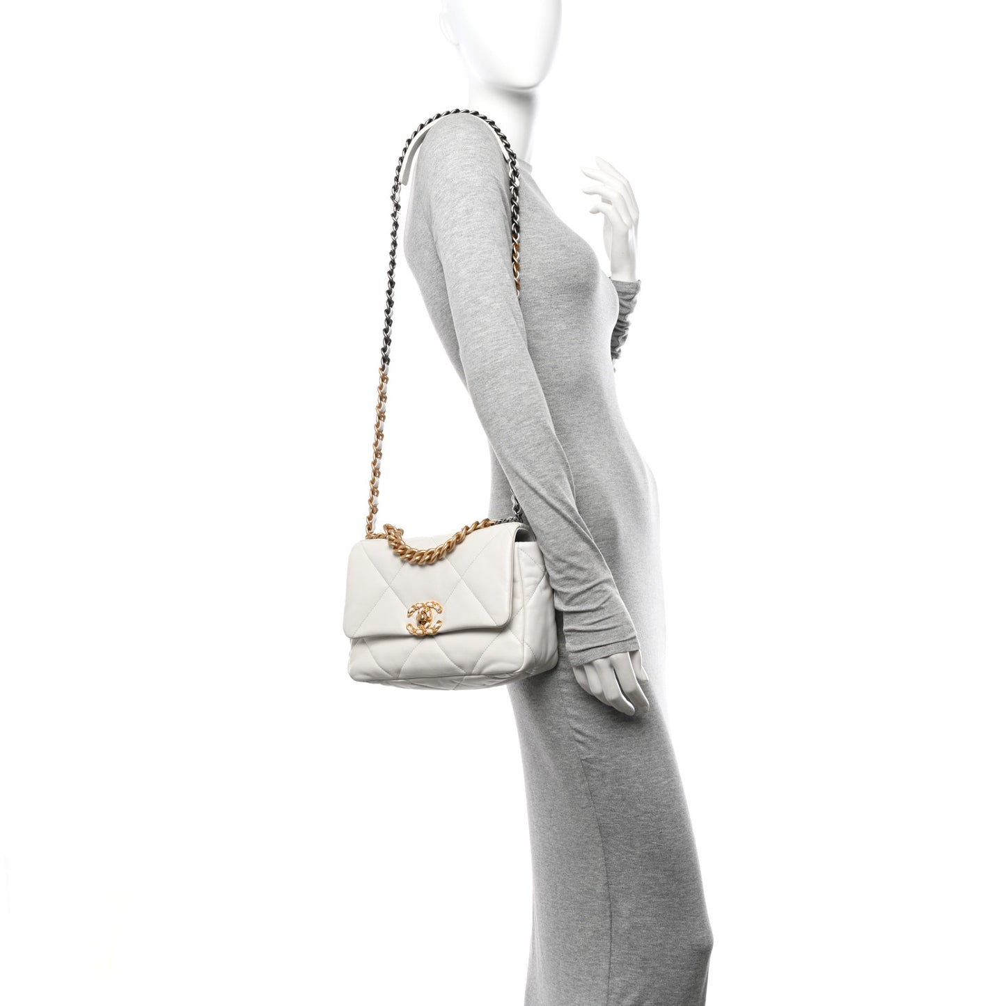 Lambskin Quilted Medium Chanel 19 Flap White