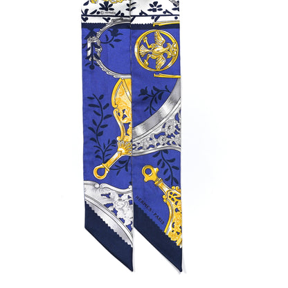 Hermes Silk Etriers Remix Twilly Marine White Or 2 of 5
