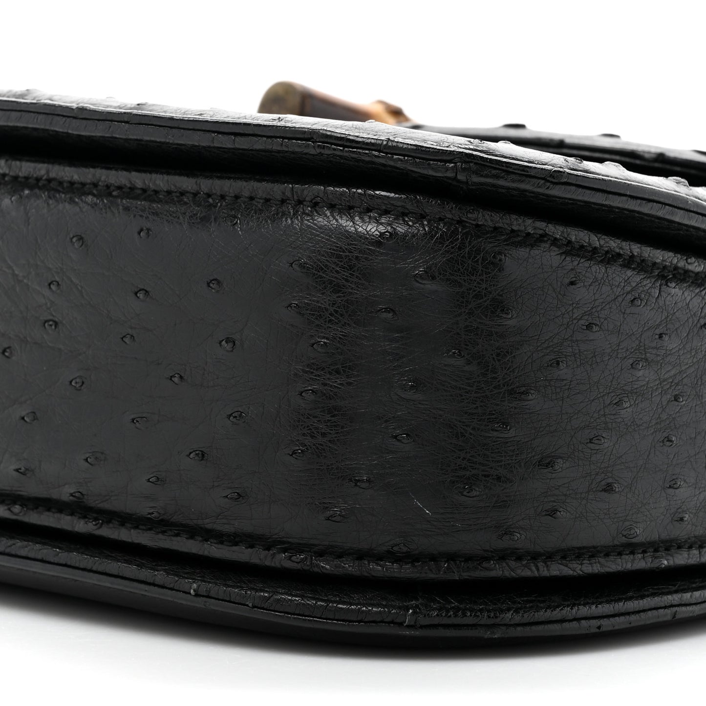 Ostrich Medium Bamboo Top Handle Bag Black
