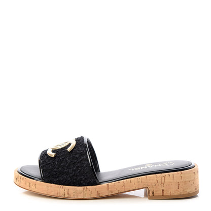 Chanel Tweed Cork CC Mule Sandal 40 Black 1 of 11