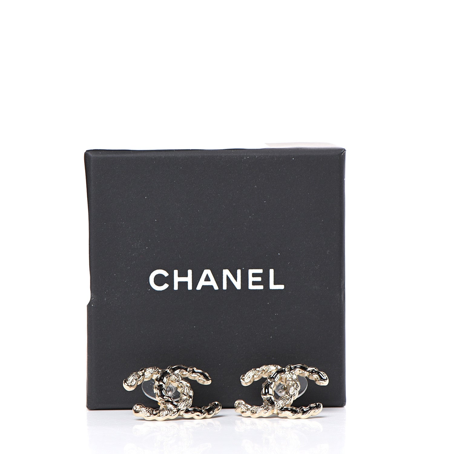 Chanel Enamel Metal Chain French New Wave CC Earrings Black Gold 5 of 5