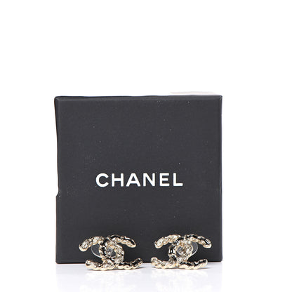 Chanel Enamel Metal Chain French New Wave CC Earrings Black Gold 5 of 5