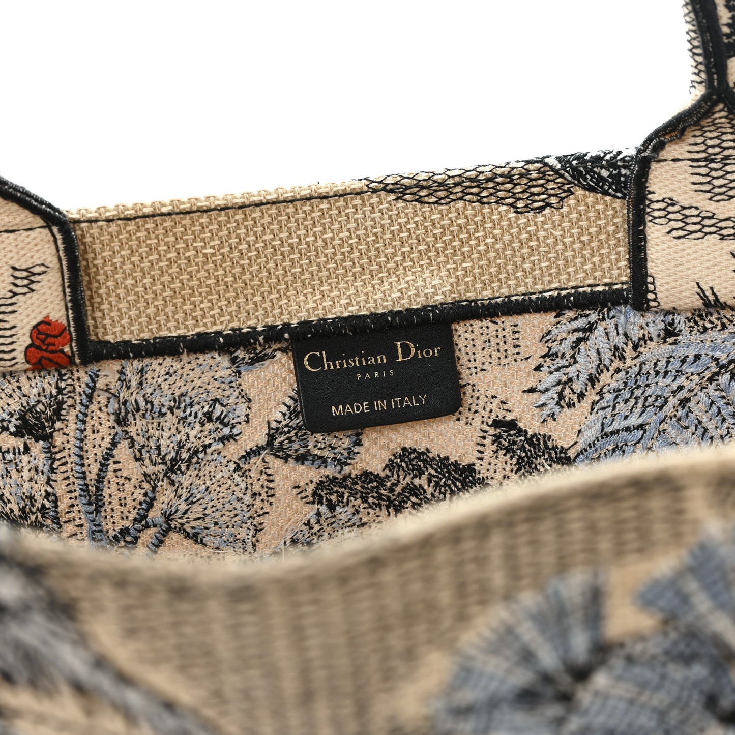 Canvas Embroidered Toile De Jouy Tropicalia Large Book Tote Denim Blue