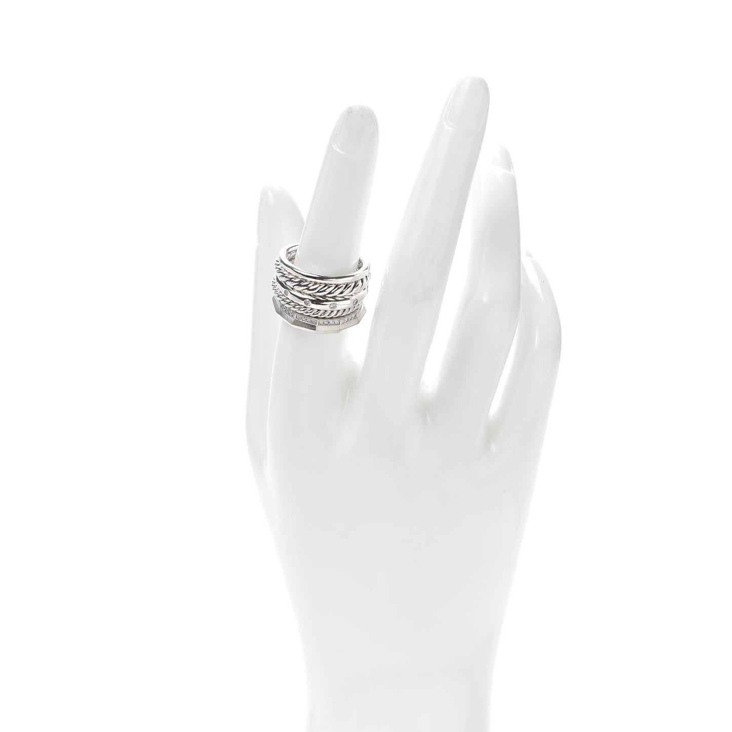 Sterling Silver Diamond 16mm Stax Wide Stacked Ring 56 7.5