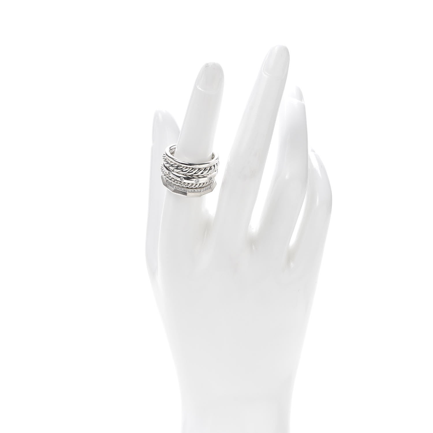 David Yurman Sterling Silver Diamond 16mm Stax Wide Stacked Ring 56 7.5 2 of 4