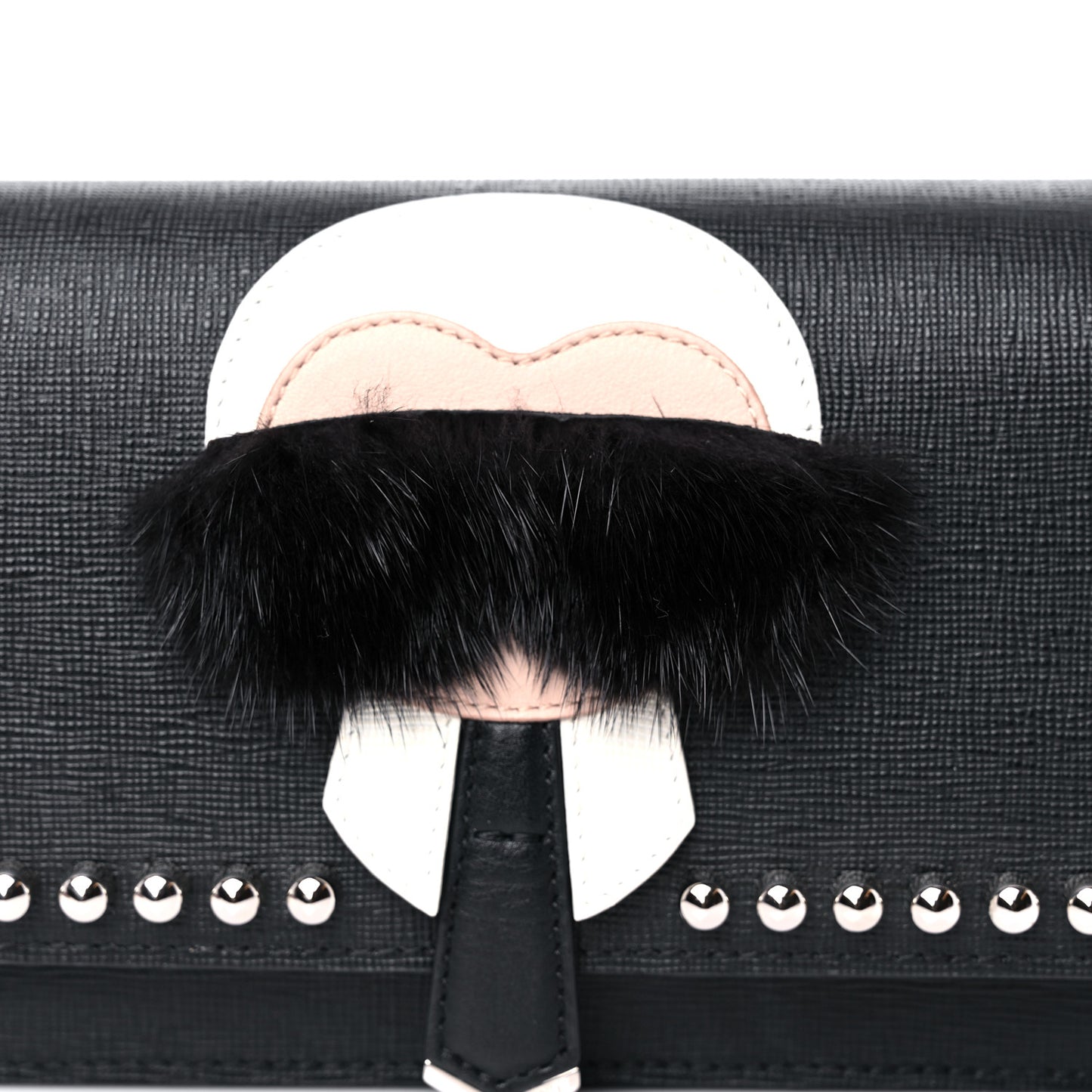 Vitello Elite Mink Fur Studded Karlito Tube Wallet on Chain Black