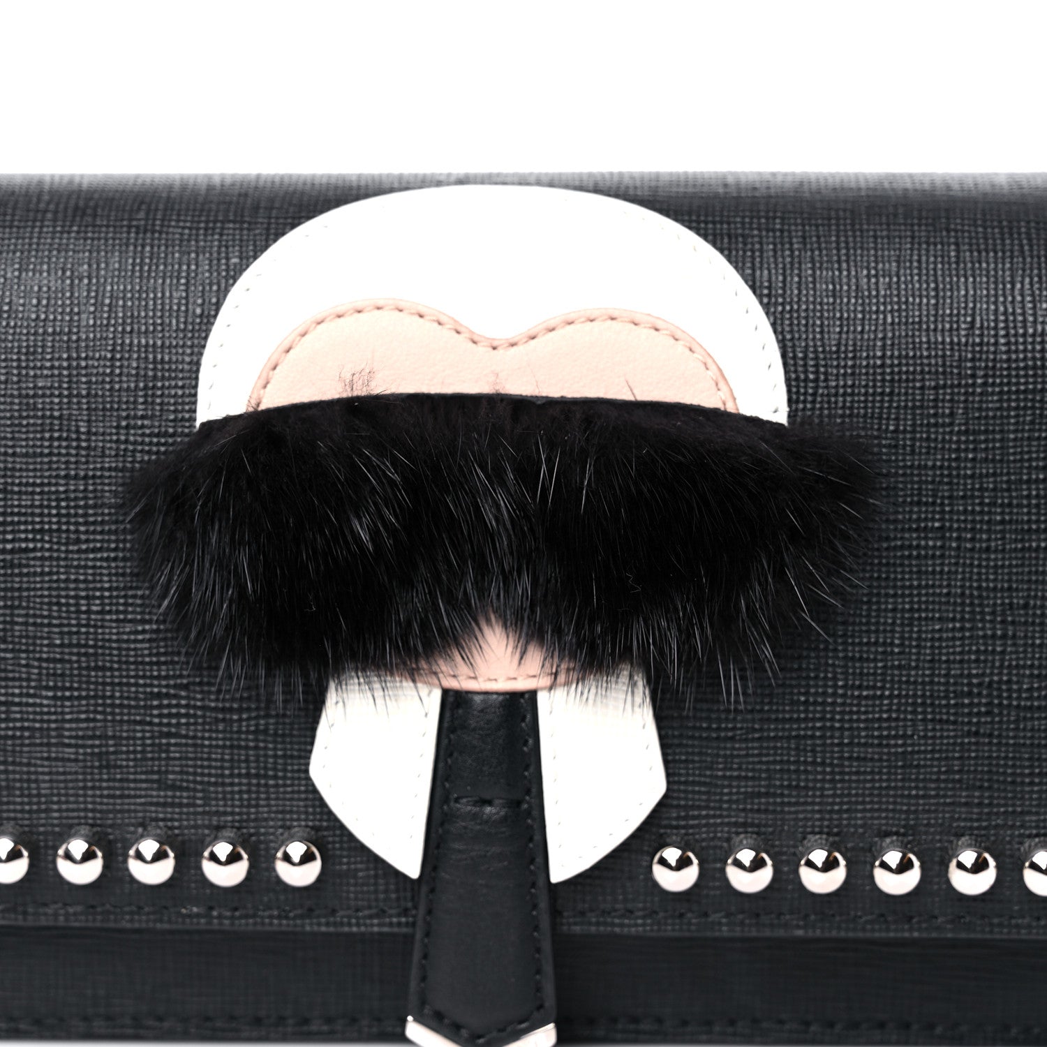 Fendi Vitello Elite Mink Fur Studded Karlito Tube Wallet on Chain Black 11 of 11
