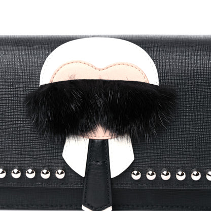 Fendi Vitello Elite Mink Fur Studded Karlito Tube Wallet on Chain Black 11 of 11