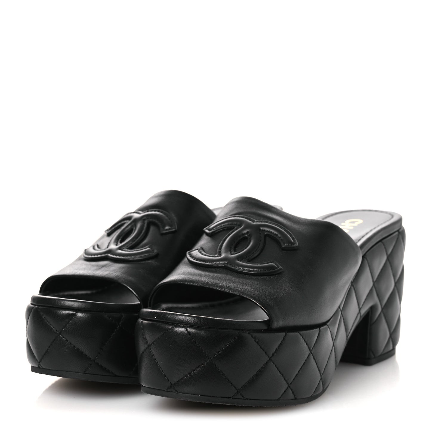 Lambskin Quilted CC Platform Mules 40 Black