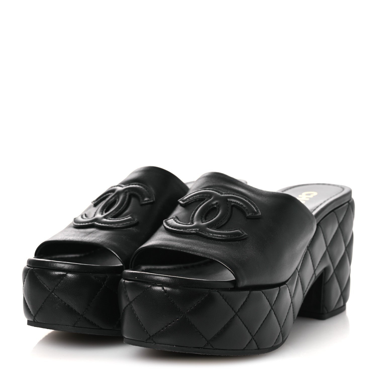 Chanel Lambskin Quilted CC Platform Mules 40 Black 4 of 13