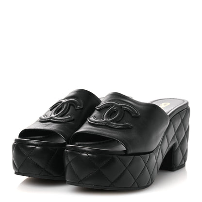 Chanel Lambskin Quilted CC Platform Mules 40 Black 4 of 13