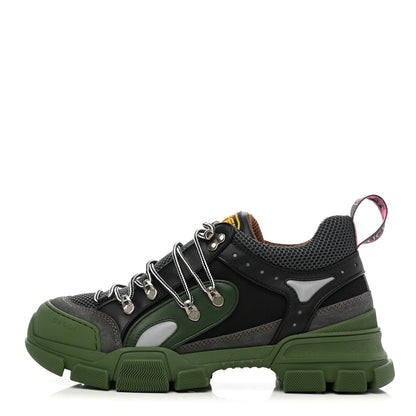 Gucci X SEGA Mesh Suede Calfskin Mens Flashtrek Sneakers 8 Loess Black Olive Green 1 of 8